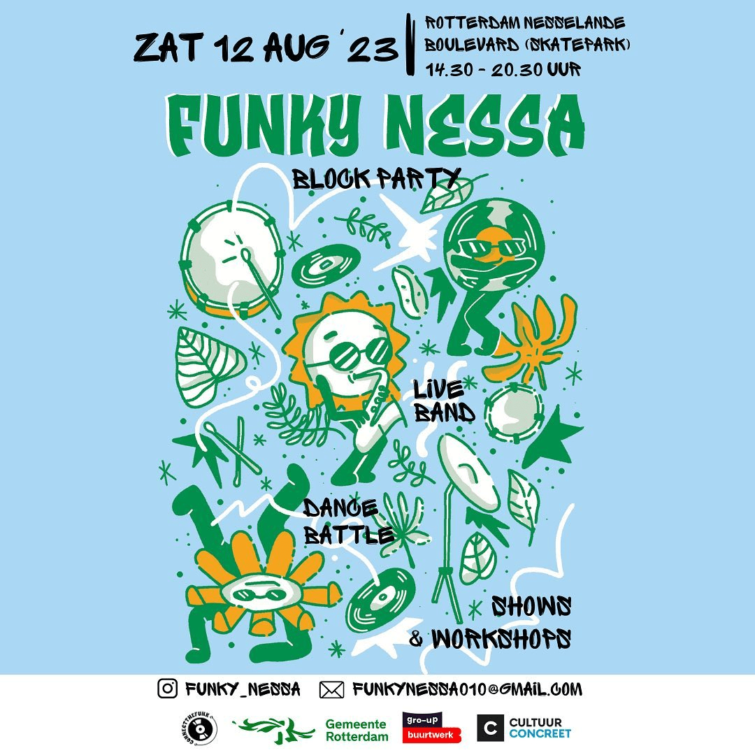 ROFFAJAM keert terug in een nieuw jasje. Op zaterdag 12 augustus 2023 vindt FUNKY NESSA plaats: een block party met dansworkshops en een cypher jam open voor alle dansers met een liveband! 