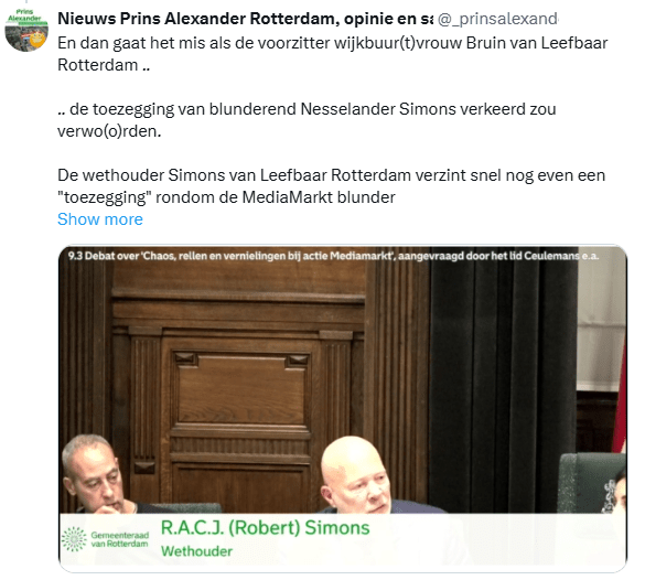 Robert Simons boos op 'zijn' voorzitter Bruin die zijn toezeggingen verkeerd zou citeren.