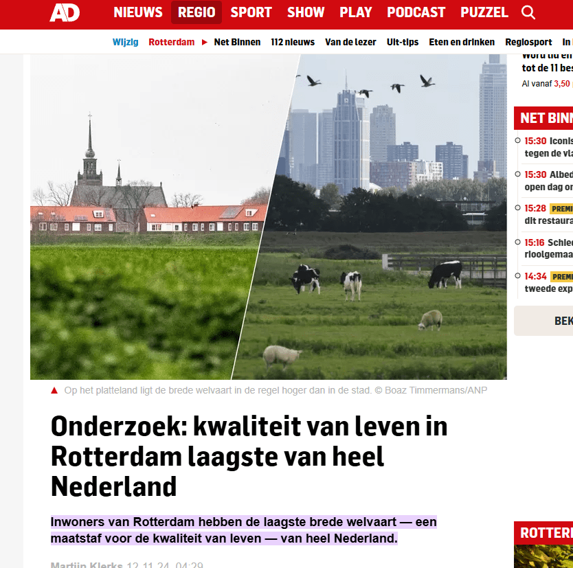 Het artikel met onderzoek over de Rotterdamse welvaart het slechte kwaliteit van het 010-leven.