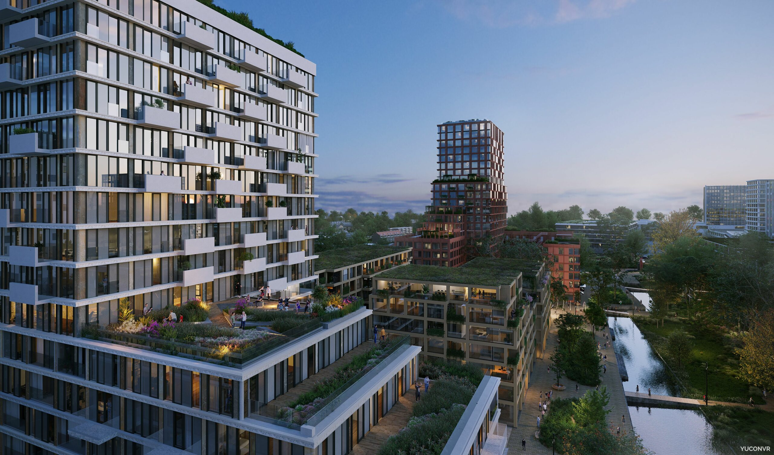 Op 18 december gaat in het Brainpark Rotterdam de bouw van de eerste 741 woningen in het Max Euwe Kwartier van start. Het gaat om 430 huurwoningen in het middensegment en 311 huurwoningen in het hogere- en topsegment. Rotterdam ontvangt van het Rijk ruim 7,5 miljoen euro om de bouw van de 430 middenhuurwoningen te kunnen versnellen. Daarnaast worden er vanaf 2025 nog eens 750 woningen gebouwd, waaronder sociale en middenhuur woningen en een woon-zorgcomplex. De woningen komen in een groene en waterrijke omgeving te staan. Daarmee verandert het Brainpark de komende jaren in een aantrekkelijke en levendige plek om te wonen, werken en studeren. Op de begane grond van de woningbouwcomplexen komt 7.600 m2 ruimte voor voorzieningen, zoals kantoren, horeca, winkels en maatschappelijke voorzieningen. Op andere plekken in het Brainpark is in 2023 al de bouw van ruim 600 studentenwoningen en starterswoningen van start gegaan. Hiermee bouwt Rotterdam aan een bruisend woon- en werkgebied voor studenten en werkenden, voor jongeren en senioren. De 741 woningen worden gerealiseerd door ontwikkelaar Bakkers|Hommen, die eerder de drijvende kracht was achter de transformatie en ontwikkeling van onder andere woningbouwproject de Lee Towers in Rotterdam-West. Het stedenbouwkundig masterplan is naar een ontwerp van het Rotterdams architectenbureau GroupA en Okra landschapsarchitecten. Het ontwerp is in samenspraak met de omgeving gemaakt. Levendig stuk stad “We bouwen al studentenwoningen in het Brainpark, maar er is ook veel behoefte aan sociale huur en huurwoningen in het midden- en hogere segment. Die vraag stijgt alleen maar. We willen met dit project hieraan tegemoetkomen. Mensen wonen hier in de toekomst heel prettig. Je woont er straks in een levendig stuk stad met veel groen en water, dat bovendien goed bereikbaar is met het OV en de fiets”, zegt wethouder Chantal Zeegers (Klimaat, Bouwen en Wonen). “Voor ons is de ontwikkeling van het Max Euwe Kwartier in het Brainpark een voorbeeld van hoe publiek-private partijen samen op een duurzame manier kunnen voorzien in de woonbehoefte van de stad. In het ontwikkelproces hebben wij nauw samengewerkt met de gemeente en woningcorporaties. Samen maken we een toekomstbestendige plek: een gebied die ook op de lange termijn aangenaam blijft om te wonen, werken en verblijven”, aldus Tom Bakkers, CEO van ontwikkelaar Bakkers Hommen. Wonen, werken, studeren en recreëren Het Brainpark ligt tussen de Erasmus Universiteit en de A16 en is nu nog vooral een kantorenpark. Maar daar komt verandering in. In de toekomst wordt er niet alleen gewerkt, maar ook gewoond en gestudeerd in het Brainpark. Verouderde kantoorpanden veranderen in duurzame werkplekken en woningen, met veel voorzieningen in een groene en waterrijke leefomgeving. Er worden in totaal 3.000 huur- en koopwoningen gebouwd, waarvan 30% sociale huur, 40% middensegment en 30% in het hogere segment. Voor kantoren en bedrijven blijft 90.000 m2 aan ruimte beschikbaar. 30.000 woningen in Oostflank stad Het Brainpark maakt deel uit van de Oostflank van Rotterdam, het gebied tussen Prins Alexander en Zuidplein. Rotterdam gaat hier in de toekomst 30.000 woningen bouwen, om te voldoen aan de sterk groeiende vraag naar woonruimte in de stad. De bouw van de huizen gaat samen met de komst van een nieuwe stadsbrug tussen IJsselmonde en Kralingen en met snel openbaar vervoer tussen Zuidplein en Kralingse Zoom.