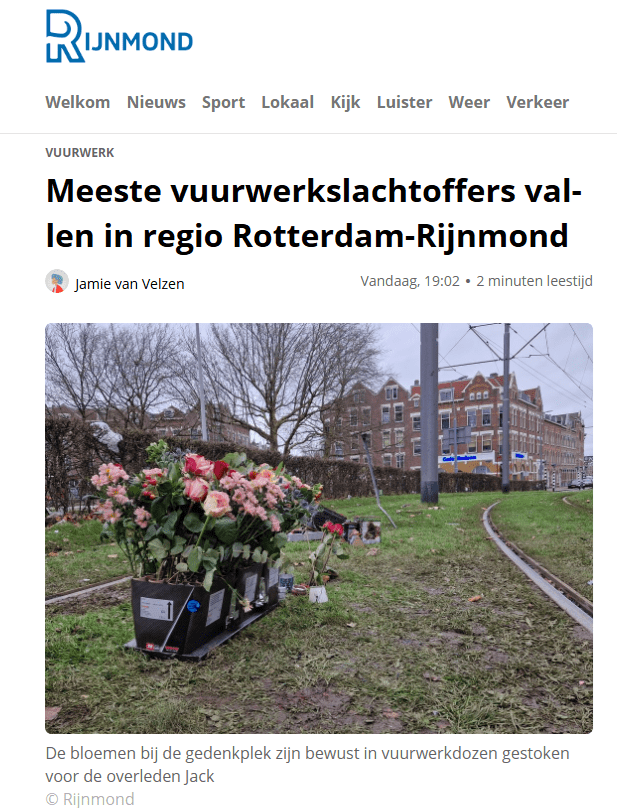 Meeste vuurwerkslachtoffers omgeving Rijnmond.