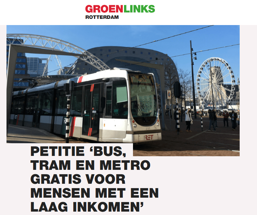 Teken de petitie; GroenLinks Rotterdam wil gratis ov voor lage inkomens