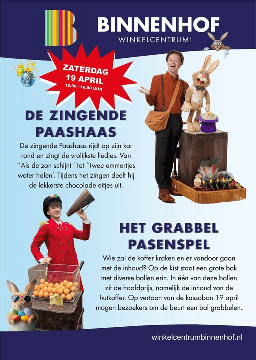 Winkelcentrum Binnenhof: extra gezellige paasmiddag met zingende Paashaas