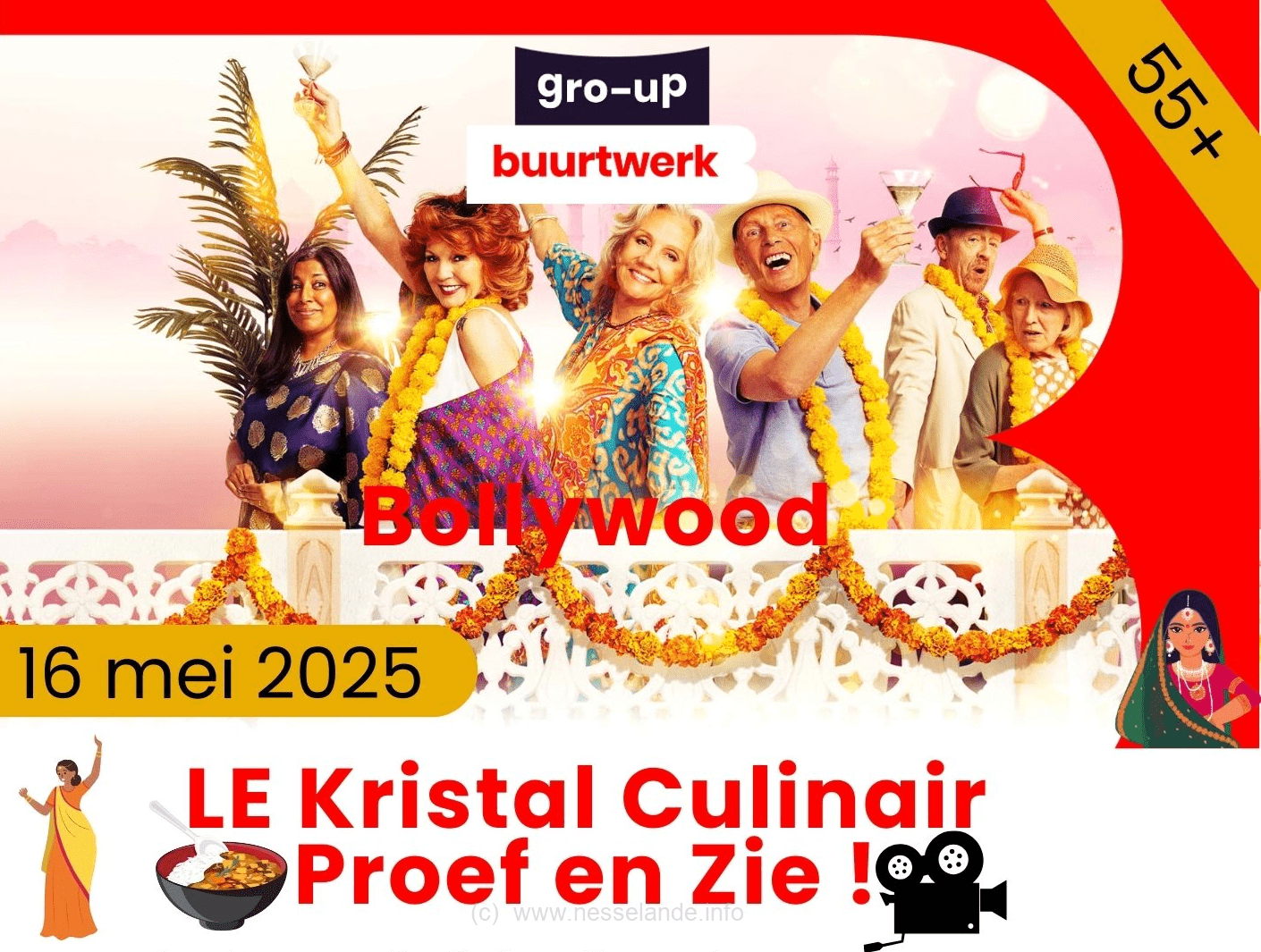 Bollywood middag in De Kristal Nesselande 16 mei Bollywood middag in De Kristal Nesselande 16 mei vanaf 12 uur. 7,50 entree, meer info: 010 286 27 60. Film kijken en eten.