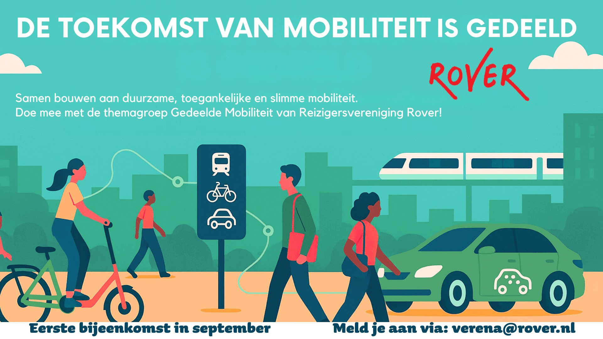 De deelfietsen, deelscooters, deelauto’s.. vervoer worden steed meer gedeeld. Als reizigersvereniging wil Rover ook graag opkomen voor de belangen van de gebruikers van deelvervoer.   De vrijwilligers vormen de kern van onze vereniging. Zij denken mee over verbeteringen in het OV in hun regio of houden zich bezig met een specifiek onderwerp – uiteraard met ondersteuning van het landelijk kantoor. Onze themagroepen bestuderen en behartigen specifieke onderwerpen en vormen zich een visie die zelfstandig worden uitgewerkt. De nieuwe themagroep Gedeelde Mobiliteit gaat actuele ontwikkelingen bespreken, ideeën uitwisselen en zich richten op de ontwikkeling van een reizigersvriendelijke visie op deelmobiliteit.