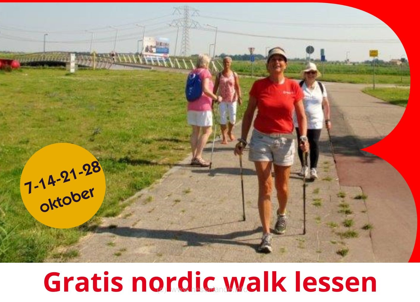 We bieden in oktober weer gratis nordic walk lessen aan. Nordic Walken is niet zomaar wandelen met een stok in je hand. Door de juiste techniek te gebruiken, worden je uithoudingsvermogen en conditie flink verbeterd. Het wandelen wordt effectiever, doordat je de spieren in je rug, schouders en armen continu gebruikt. De prachtige natuurlijke omgeving van Nesselande is ideaal voor een heerlijke wandeling. Voor je het weet loop je zo een rondje om de Zevenhuizerplas. Wil je mee wandelen? Info en aanmelden bij: balie.kristal@gro-up.nl Frisse lucht, gekleurde bladeren, ga lekker naar buiten in de herfst! Wanneer: dinsdagochtend Tijd: start om 9.30 uur Kosten: Na de proeflessen €1,- per keer (huren stokken €1,-) Info: balie.kristal@gro-up.nl, 010 286 2760 Gro-up buurtwerk Huis van de Wijk De Kristal, Cypruslaan 404, 010 286 2760