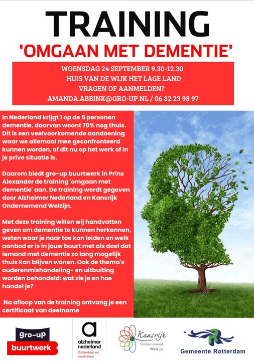 Gro-up buurtwerk in Prins Alexander 24 september gratis training omgaan met dementie