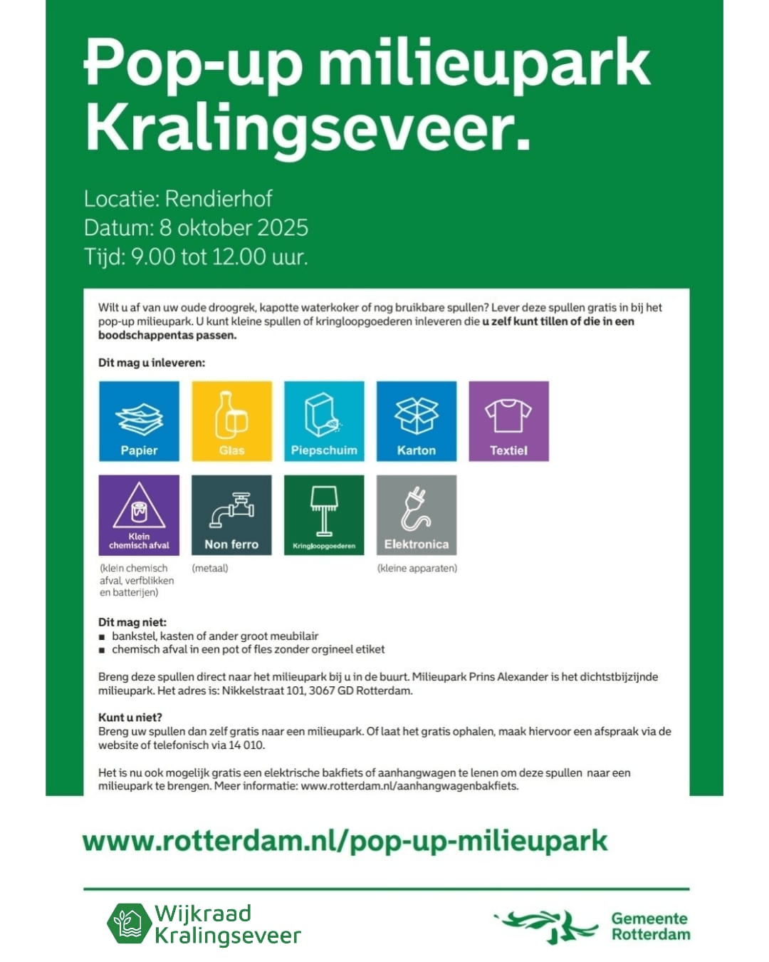 Pop-up Milieupark komt naar Kralingseveer 8 oktober