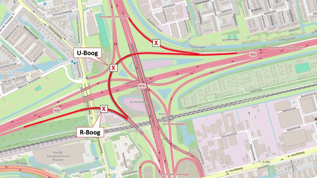 Reizigers die de komende weken met de auto richting Rotterdam willen, krijgen te maken met omleidingen. De A16 als ook de A20 zijn tijdelijk dicht, deels zelfs voor langere tijd. Ook het treinverkeer tussen Den Haag en Rotterdam ligt dit weekend stil. Hieronder lees je wat er precies verandert.