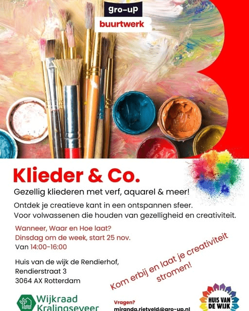 Klieder & Co.: Gezellig kliederen met verf, aquarel & meer! Ontdek je creatieve kant in een ontspannen sfeer. Voor volwassenen die houden van gezelligheid en creativiteit.