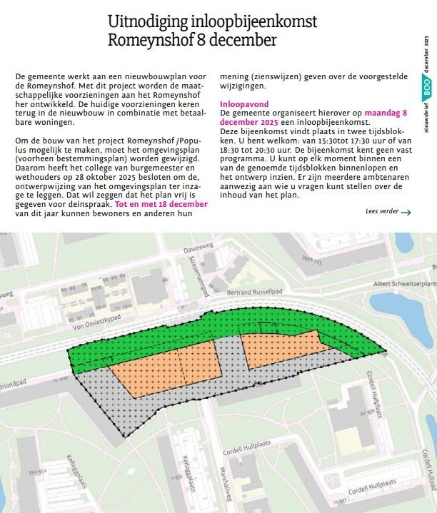 8 december houdt gemeente inloopbijeenkomst over nieuwbouwplan Romeynshof