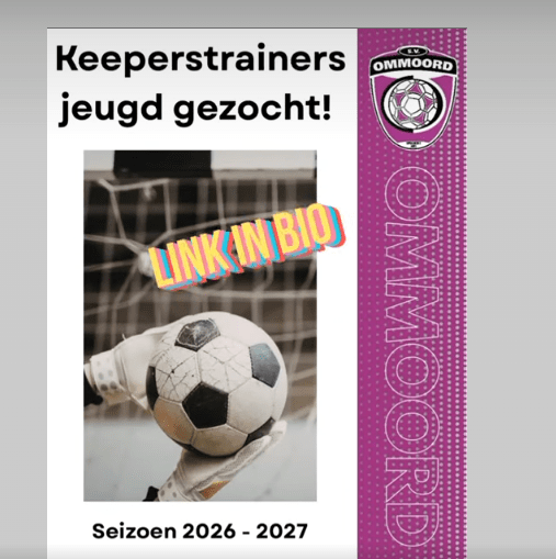 Voor het seizoen 2026–2027 is SV Ommoord op zoek naar een enthousiaste keeperstrainer (m/v) voor de jeugd. Heb jij een passie voor voetbal en werk je graag met jonge spelers? Dan is dit iets voor jou! Als keeperstrainer begeleid je jeugdkeepers in hun ontwikkeling. Je helpt hen verbeteren op het gebied van techniek, positionering, reactiesnelheid en zelfvertrouwen. Daarbij staat plezier in het spel centraal.
