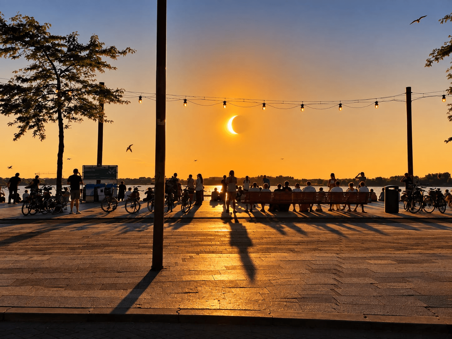 Het is woensdag 12 augustus 2026 in Nesseland en duizenden waren aanwezig rondom 20 uur bij het strand. Wie woensdagavond naar de westelijke hemel keek, kon vanuit Nederland een bijzonder natuurverschijnsel zien. De maan schoof voor de zon langs en bedekte tijdens het hoogtepunt ongeveer 88 procent van het zonoppervlak. Daarmee was het de grootste gedeeltelijke zonsverduistering die in Nederland sinds 1999 te zien was.